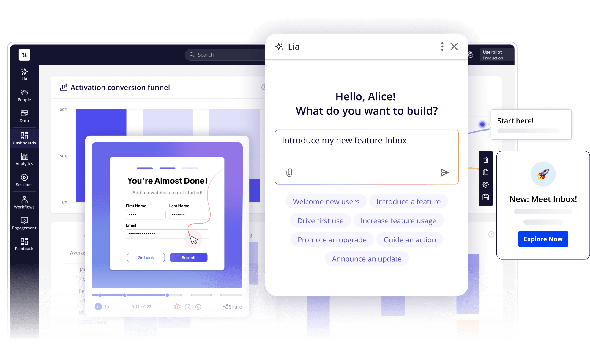Userpilot product screens compared to Pendo
